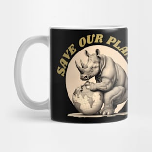 Save Our Planet Endangered Rhinoceros With Globe Mug